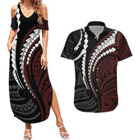 Polynesian Oxblood Line Art Tribal Tattoo Couples Matching Summer Maxi Dress and Hawaiian Shirt LT9 Beige - Polynesian Pride