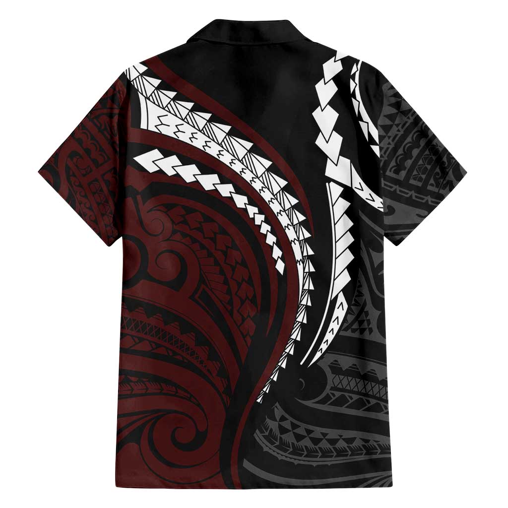 Polynesian Oxblood Line Art Tribal Tattoo Family Matching Off Shoulder Maxi Dress and Hawaiian Shirt LT9 - Polynesian Pride