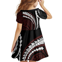Polynesian Oxblood Line Art Tribal Tattoo Family Matching Off Shoulder Short Dress and Hawaiian Shirt LT9 - Polynesian Pride