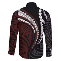 Polynesian Oxblood Line Art Tribal Tattoo Family Matching Off Shoulder Short Dress and Hawaiian Shirt LT9 - Polynesian Pride