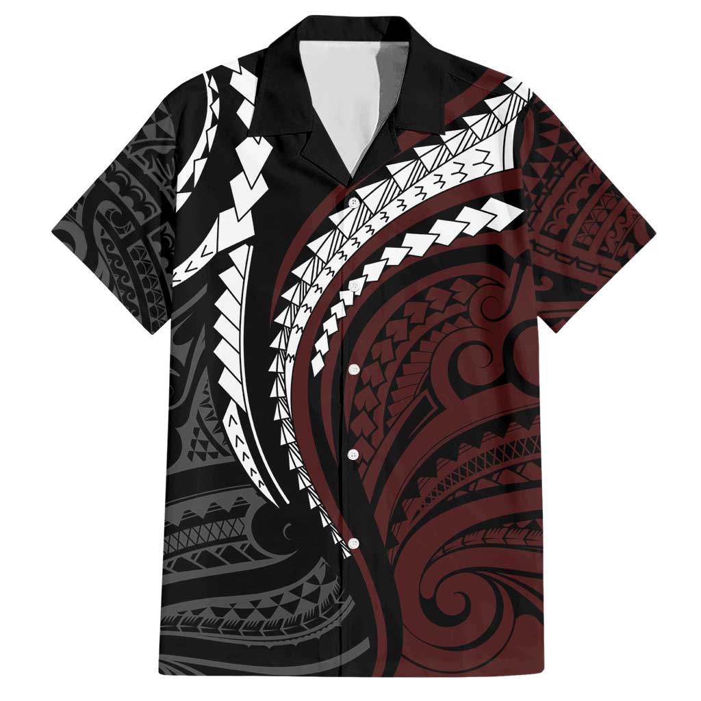 Polynesian Oxblood Line Art Tribal Tattoo Family Matching Short Sleeve Bodycon Dress and Hawaiian Shirt LT9 Dad's Shirt - Short Sleeve Beige - Polynesian Pride