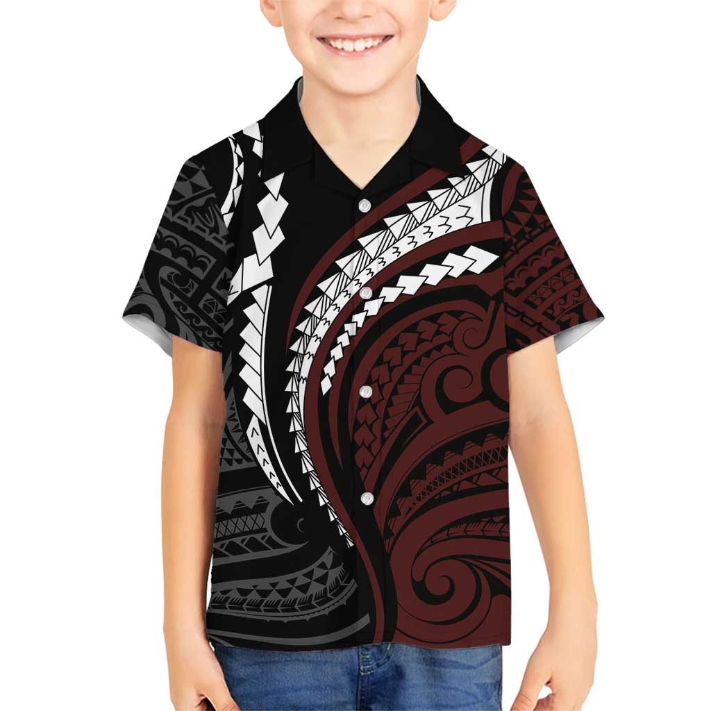 Polynesian Oxblood Line Art Tribal Tattoo Family Matching Summer Maxi Dress and Hawaiian Shirt LT9 Son's Shirt Beige - Polynesian Pride
