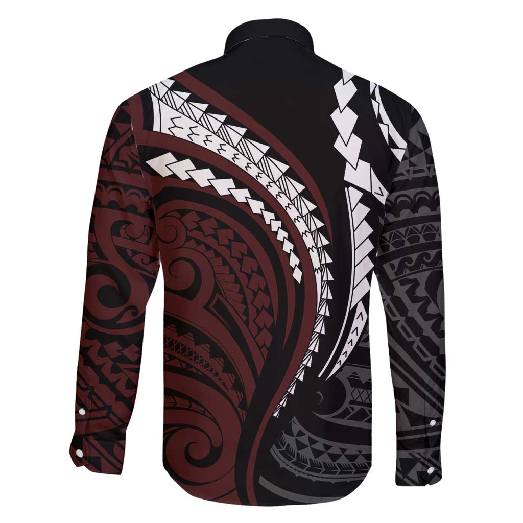 Polynesian Oxblood Line Art Tribal Tattoo Family Matching Tank Maxi Dress and Hawaiian Shirt LT9 - Polynesian Pride