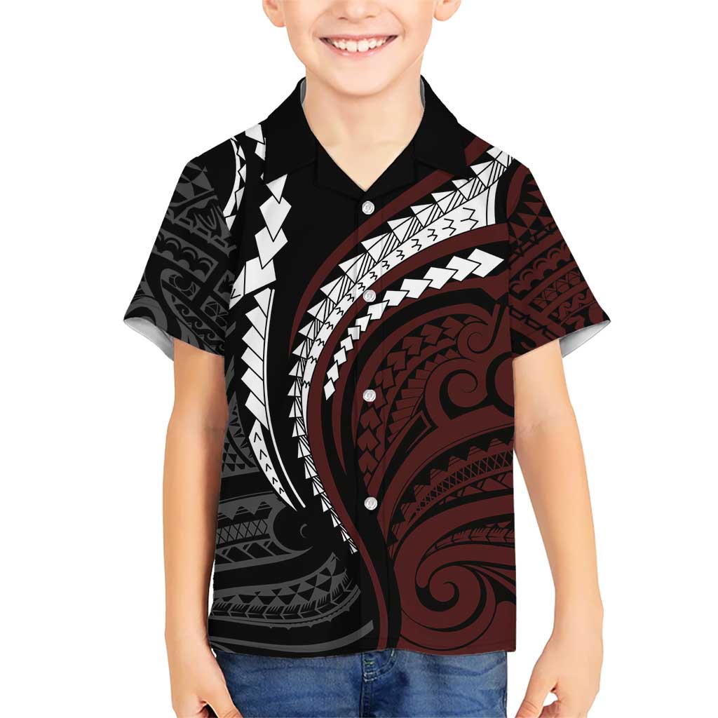 Polynesian Oxblood Line Art Tribal Tattoo Kid Hawaiian Shirt LT9 Kid Beige - Polynesian Pride