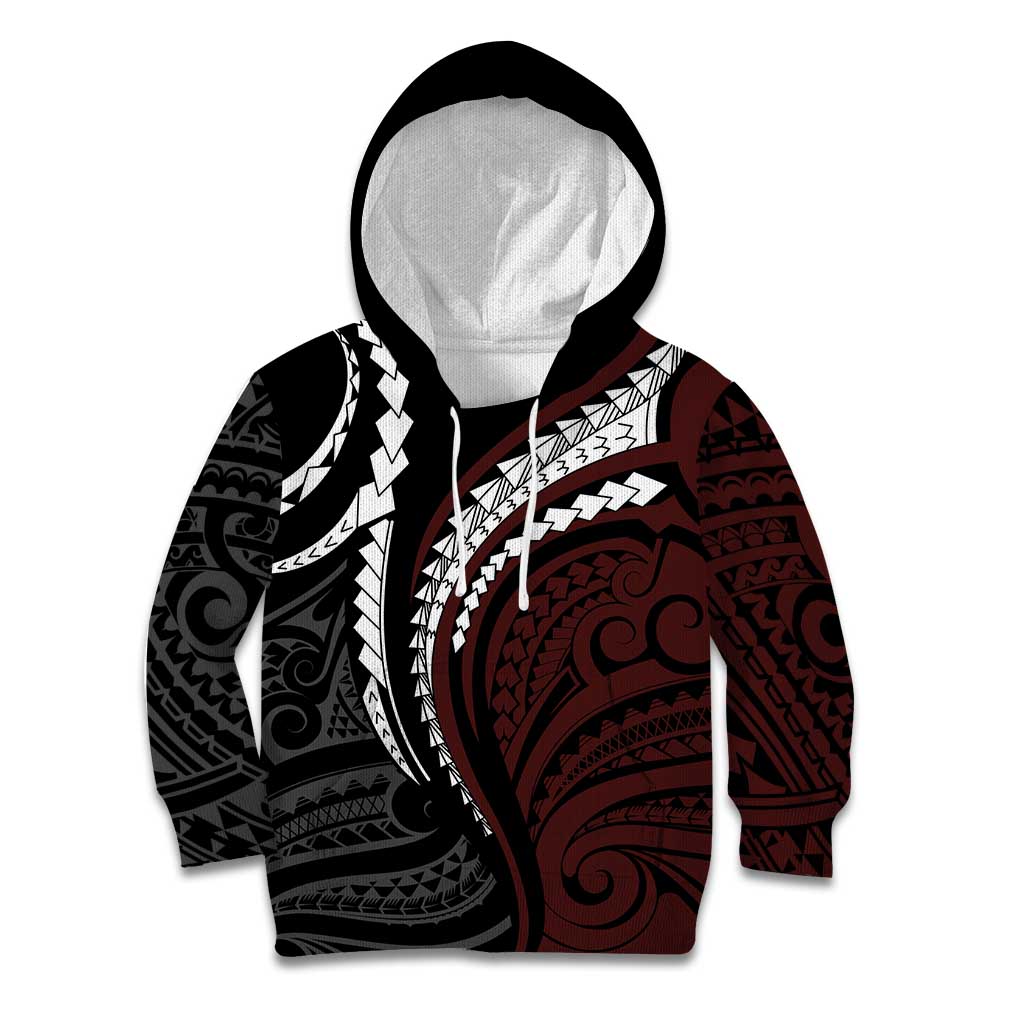 Polynesian Oxblood Line Art Tribal Tattoo Kid Hoodie