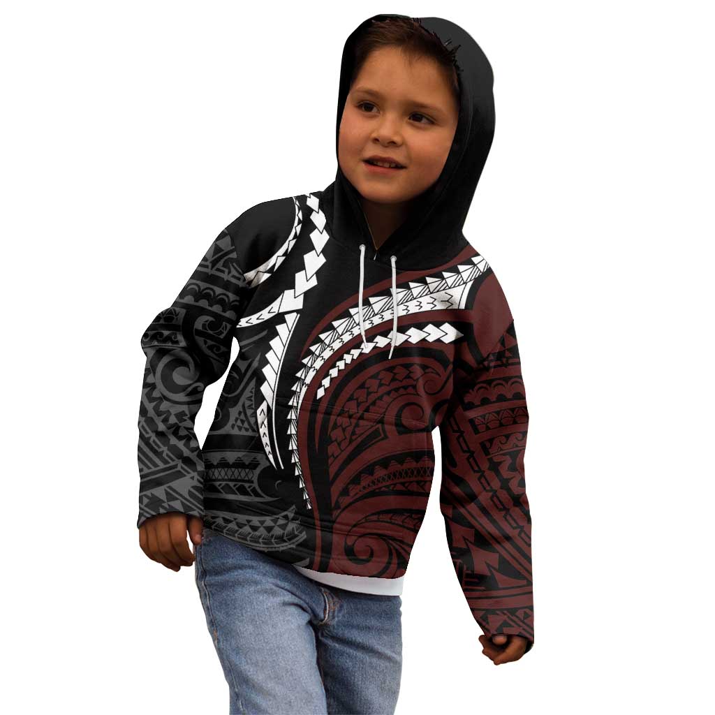 Polynesian Oxblood Line Art Tribal Tattoo Kid Hoodie