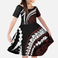 Polynesian Oxblood Line Art Tribal Tattoo Kid Short Sleeve Dress