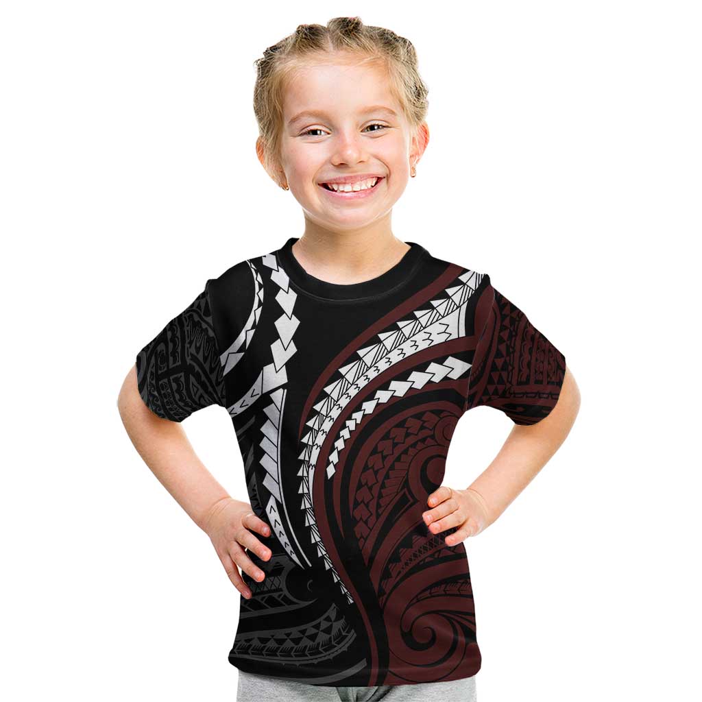 Polynesian Oxblood Line Art Tribal Tattoo Kid T Shirt LT9 Beige - Polynesian Pride