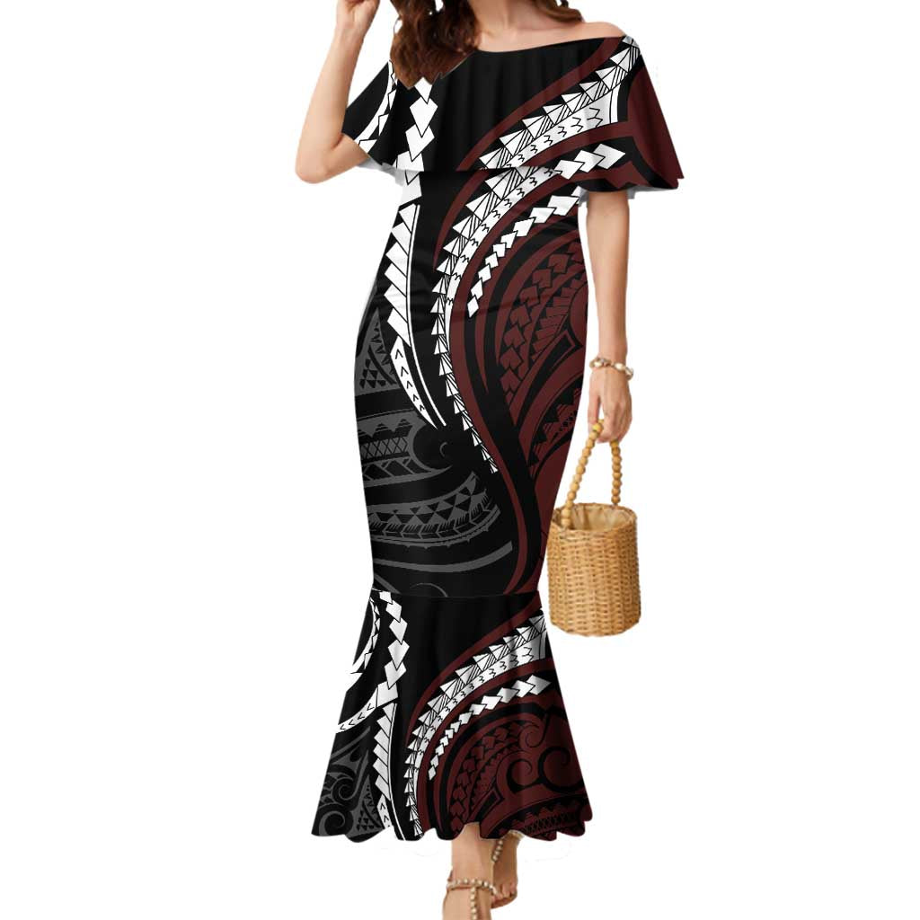 Polynesian Oxblood Line Art Tribal Tattoo Mermaid Dress