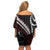 Polynesian Oxblood Line Art Tribal Tattoo Off Shoulder Short Dress