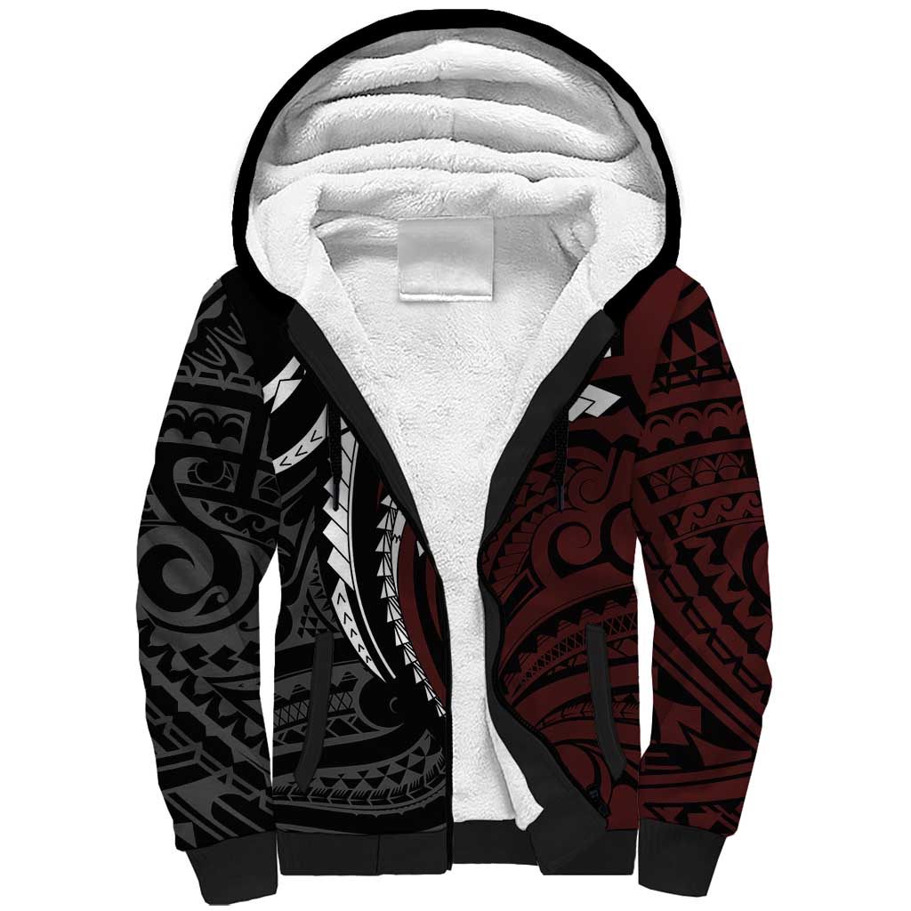 Polynesian Oxblood Line Art Tribal Tattoo Sherpa Hoodie