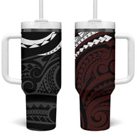Polynesian Oxblood Line Art Tribal Tattoo Tumbler With Handle