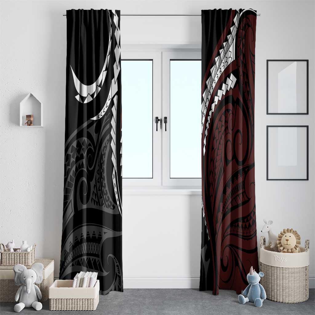 Polynesian Oxblood Line Art Tribal Tattoo Window Curtain