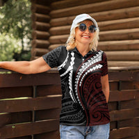 Polynesian Oxblood Line Art Tribal Tattoo Women Polo Shirt