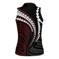 Polynesian Oxblood Line Art Tribal Tattoo Women Sleeveless Polo Shirt LT9 - Polynesian Pride
