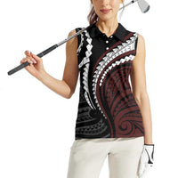 Polynesian Oxblood Line Art Tribal Tattoo Women Sleeveless Polo Shirt LT9 - Polynesian Pride