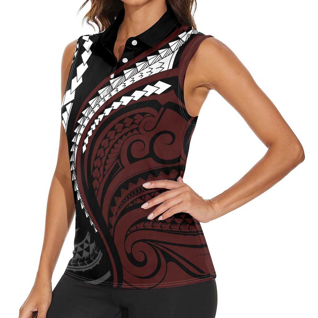 Polynesian Oxblood Line Art Tribal Tattoo Women Sleeveless Polo Shirt LT9 - Polynesian Pride