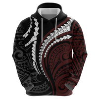 Polynesian Oxblood Line Art Tribal Tattoo Zip Hoodie