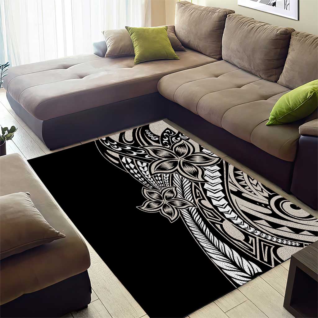 Polynesian Plumeria Floral Tattoo Pattern Area Rug Beige Style