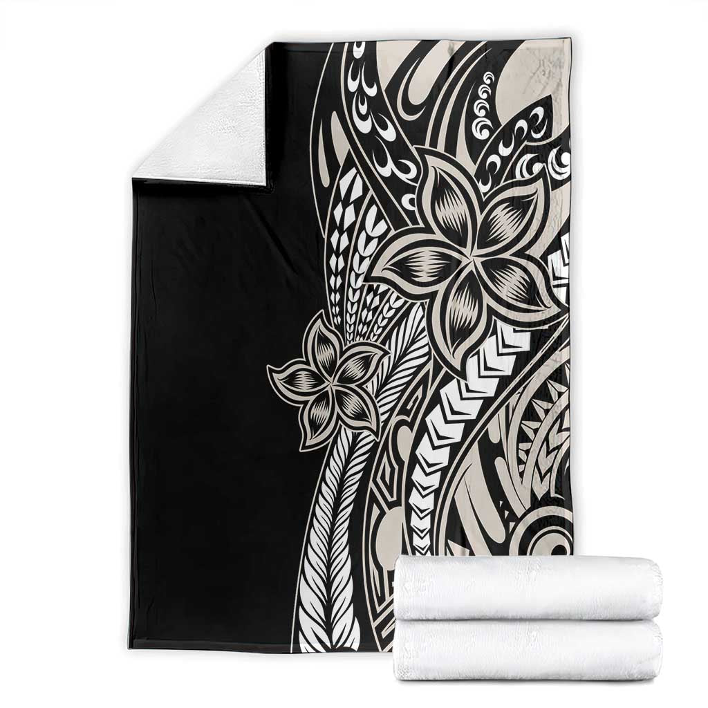 Polynesian Plumeria Floral Tattoo Pattern Blanket Beige Style