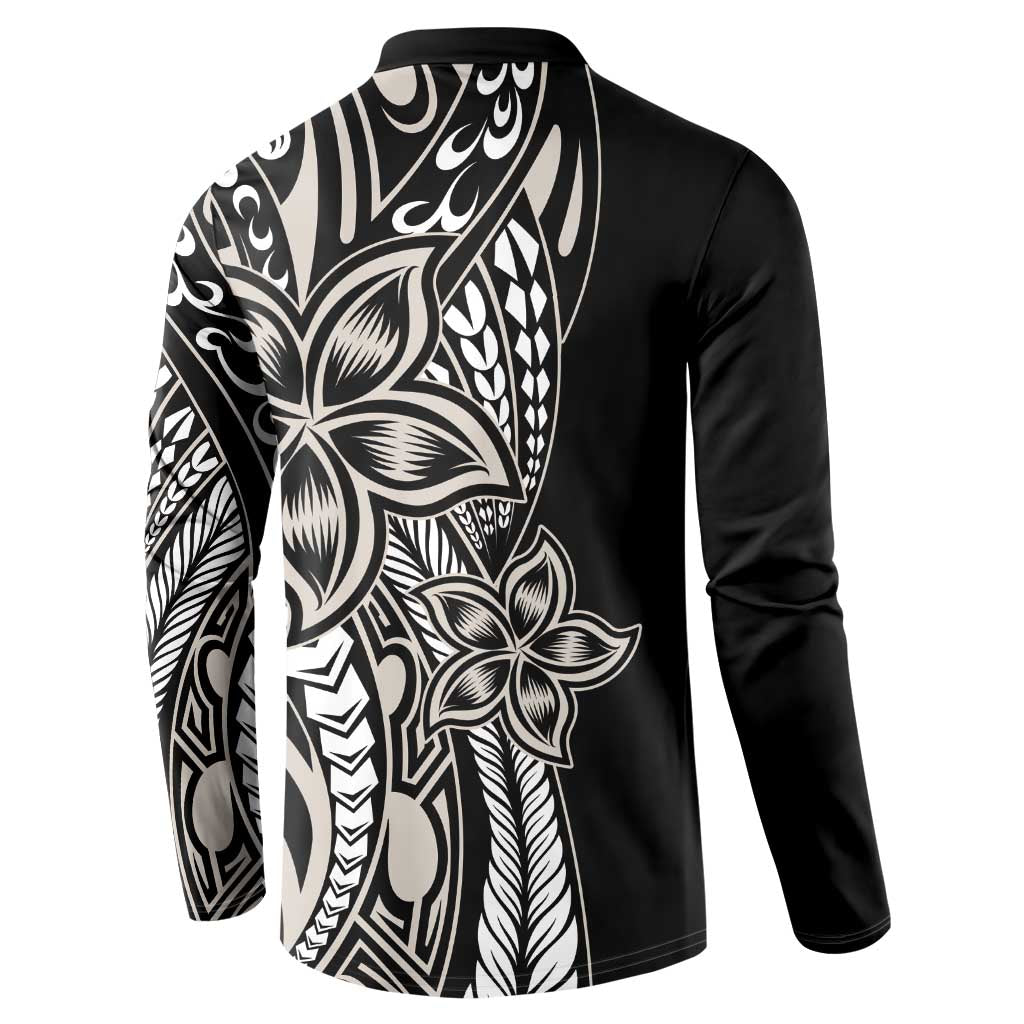 Polynesian Plumeria Floral Tattoo Pattern Button Sweatshirt Beige Style LT9 - Polynesian Pride