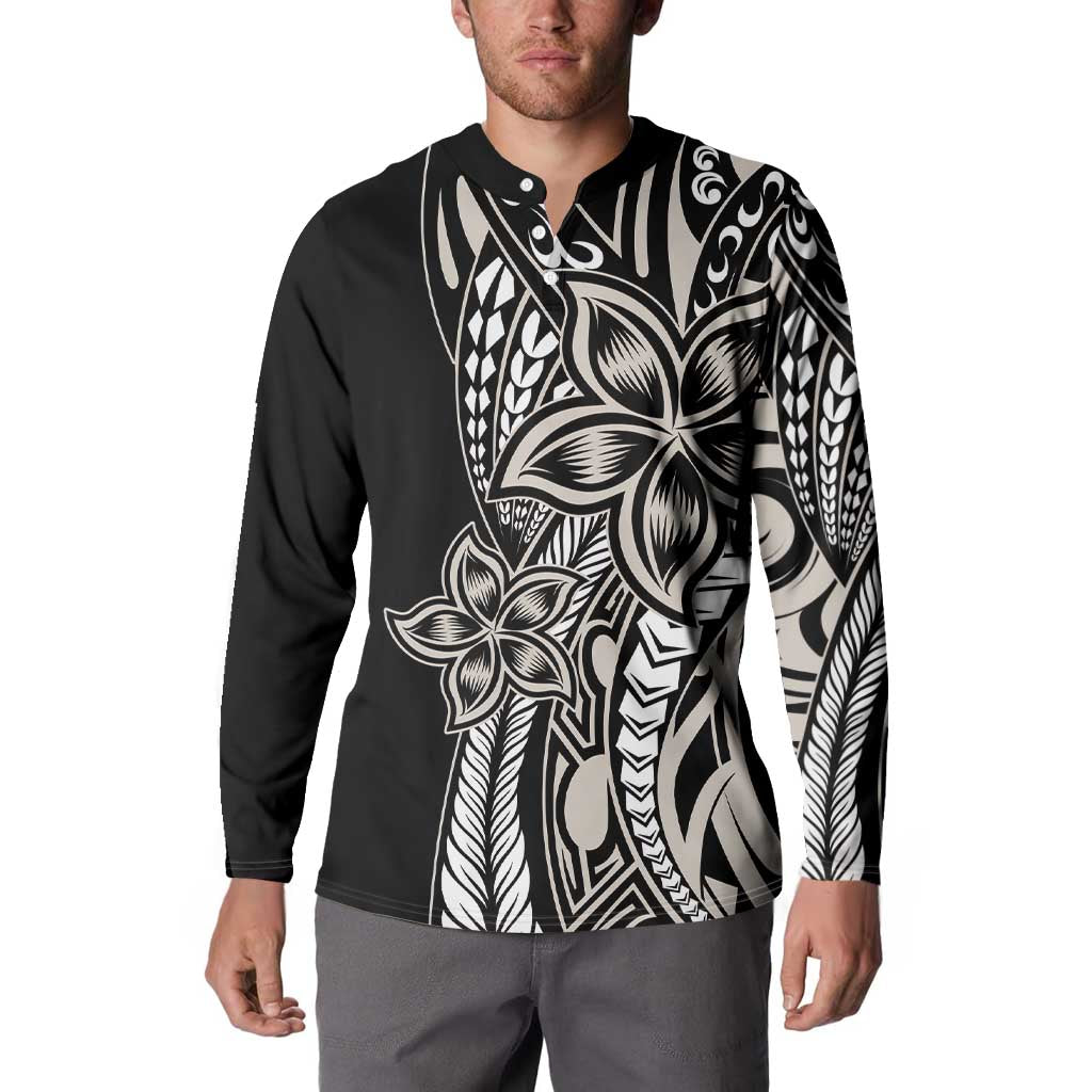 Polynesian Plumeria Floral Tattoo Pattern Button Sweatshirt Beige Style LT9 - Polynesian Pride