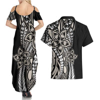 Polynesian Plumeria Floral Tattoo Pattern Couples Matching Summer Maxi Dress and Hawaiian Shirt Beige Style LT9 - Polynesian Pride