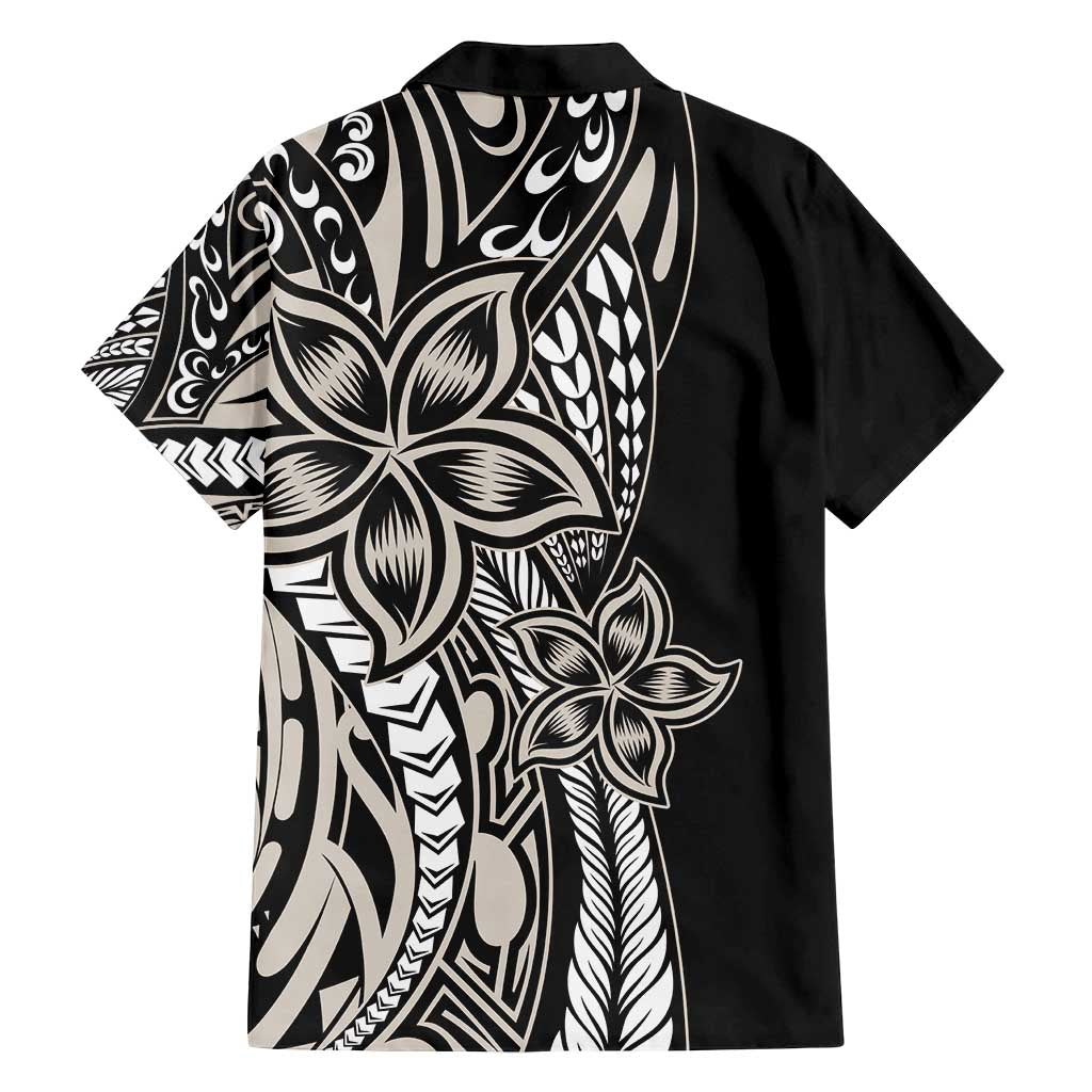 Polynesian Plumeria Floral Tattoo Pattern Family Matching Off Shoulder Maxi Dress and Hawaiian Shirt Beige Style LT9 - Polynesian Pride