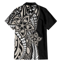 Polynesian Plumeria Floral Tattoo Pattern Family Matching Off Shoulder Maxi Dress and Hawaiian Shirt Beige Style LT9 - Polynesian Pride