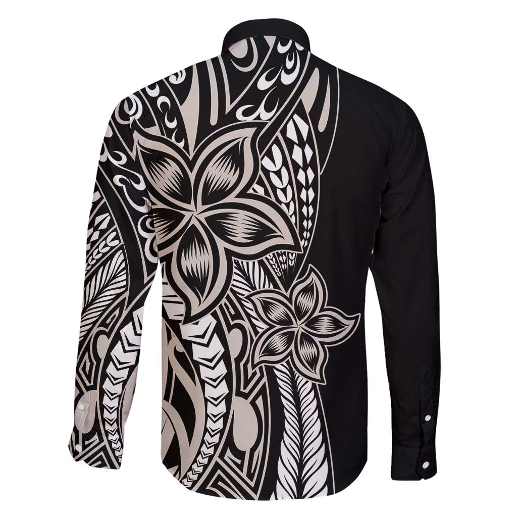 Polynesian Plumeria Floral Tattoo Pattern Family Matching Off Shoulder Maxi Dress and Hawaiian Shirt Beige Style LT9 - Polynesian Pride