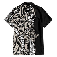 Polynesian Plumeria Floral Tattoo Pattern Family Matching Off Shoulder Short Dress and Hawaiian Shirt Beige Style LT9 - Polynesian Pride