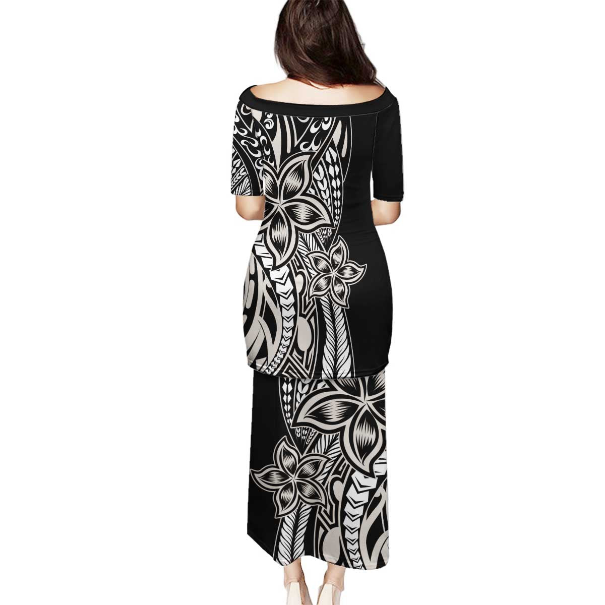 Polynesian Plumeria Floral Tattoo Pattern Family Matching Puletasi and Hawaiian Shirt Beige Style LT9 - Polynesian Pride