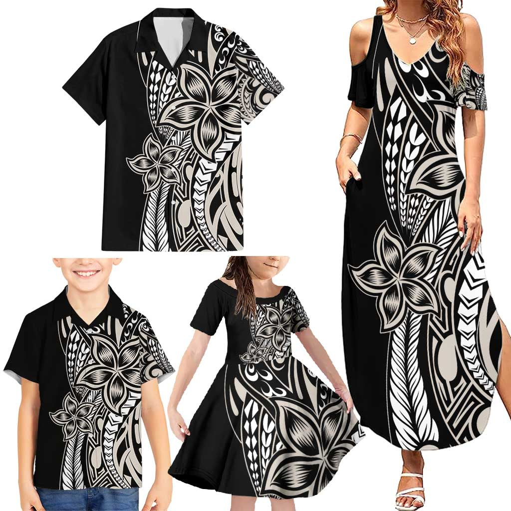 Polynesian Plumeria Floral Tattoo Pattern Family Matching Summer Maxi Dress and Hawaiian Shirt Beige Style LT9 - Polynesian Pride