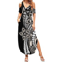 Polynesian Plumeria Floral Tattoo Pattern Family Matching Summer Maxi Dress and Hawaiian Shirt Beige Style LT9 Mom's Dress Beige - Polynesian Pride