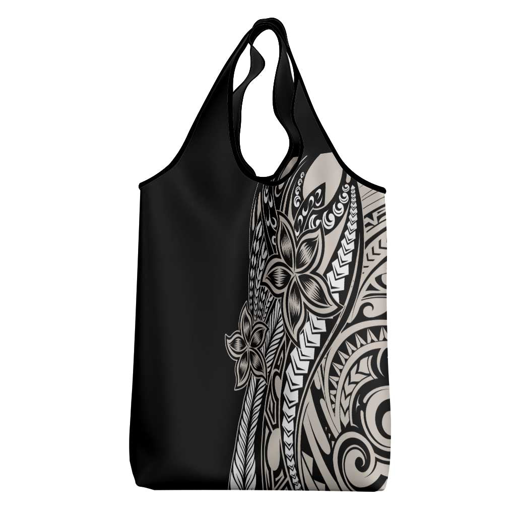 Polynesian Plumeria Floral Tattoo Pattern Grocery Bag Beige Style