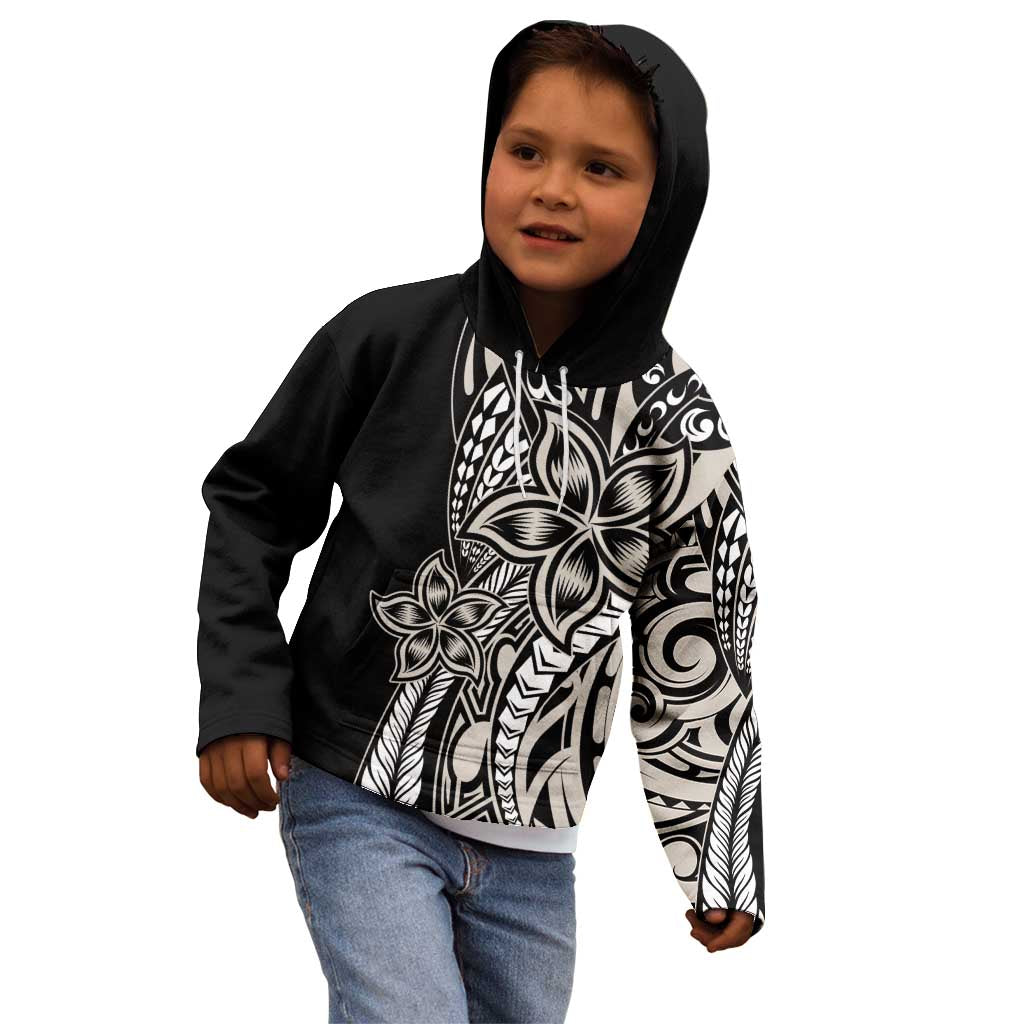 Polynesian Plumeria Floral Tattoo Pattern Kid Hoodie Beige Style