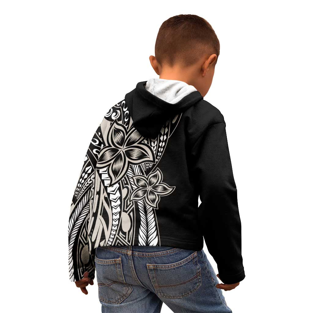 Polynesian Plumeria Floral Tattoo Pattern Kid Hoodie Beige Style