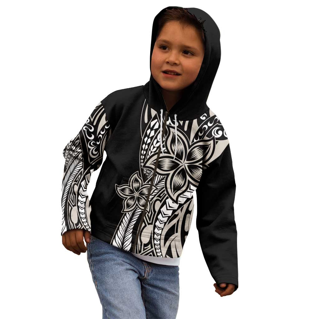 Polynesian Plumeria Floral Tattoo Pattern Kid Hoodie Beige Style