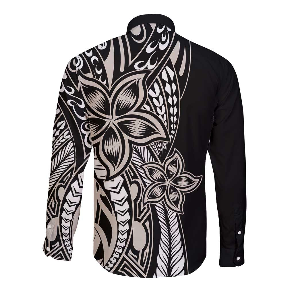 Polynesian Plumeria Floral Tattoo Pattern Long Sleeve Button Shirt Beige Style LT9 - Polynesian Pride