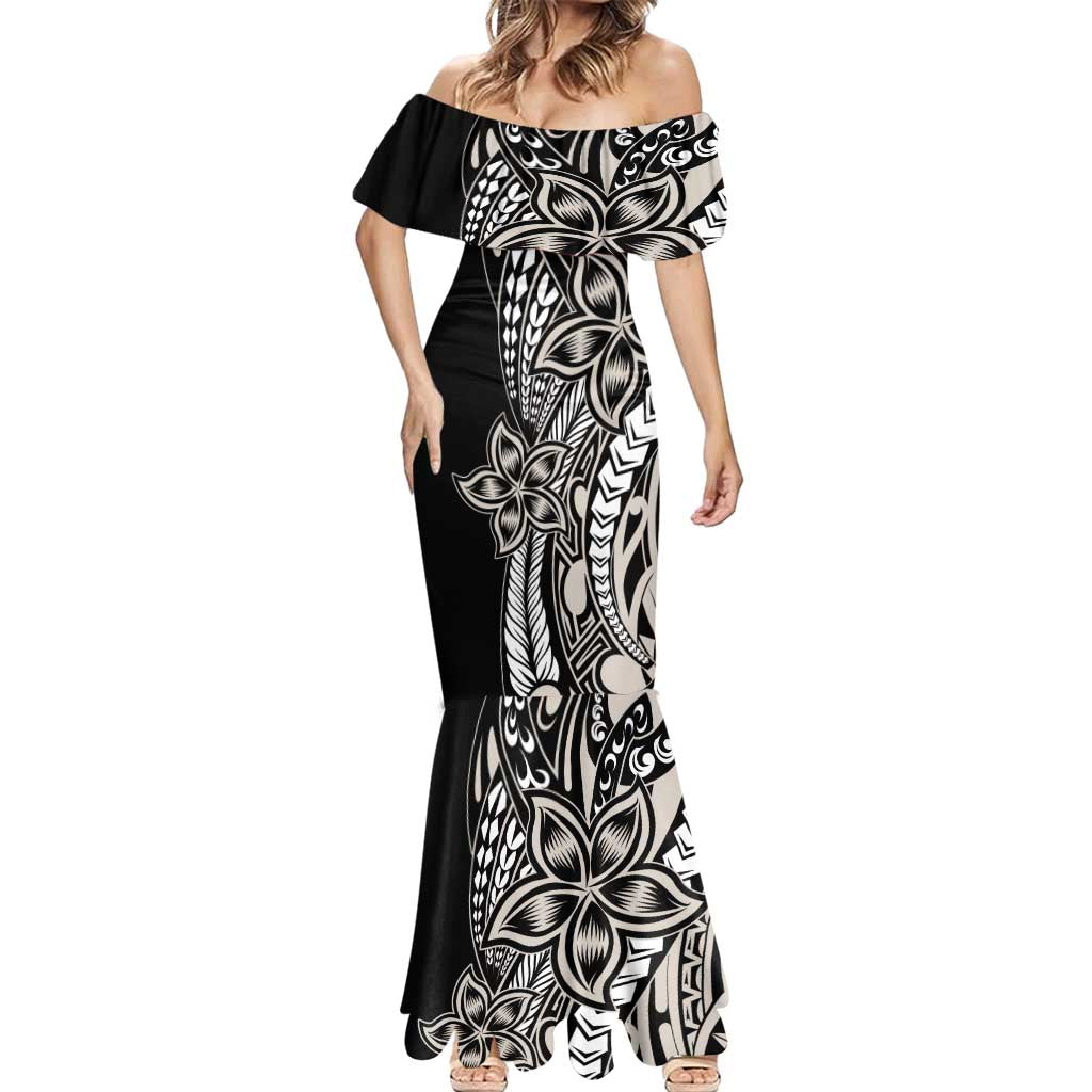 Polynesian Plumeria Floral Tattoo Pattern Mermaid Dress Beige Style LT9 - Polynesian Pride
