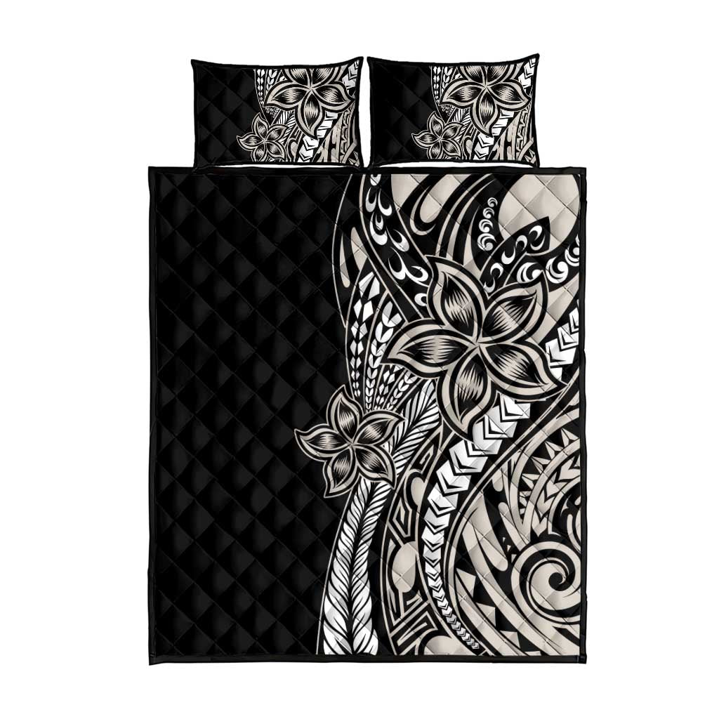 Polynesian Plumeria Floral Tattoo Pattern Quilt Bed Set Beige Style