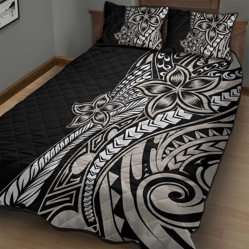Polynesian Plumeria Floral Tattoo Pattern Quilt Bed Set Beige Style