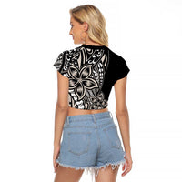 Polynesian Plumeria Floral Tattoo Pattern Raglan Cropped T Shirt Beige Style