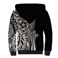 Polynesian Plumeria Floral Tattoo Pattern Sherpa Hoodie Beige Style