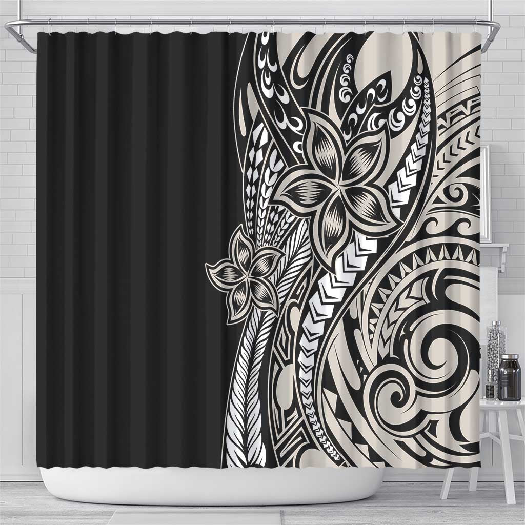 Polynesian Plumeria Floral Tattoo Pattern Shower Curtain Beige Style LT9 - Polynesian Pride