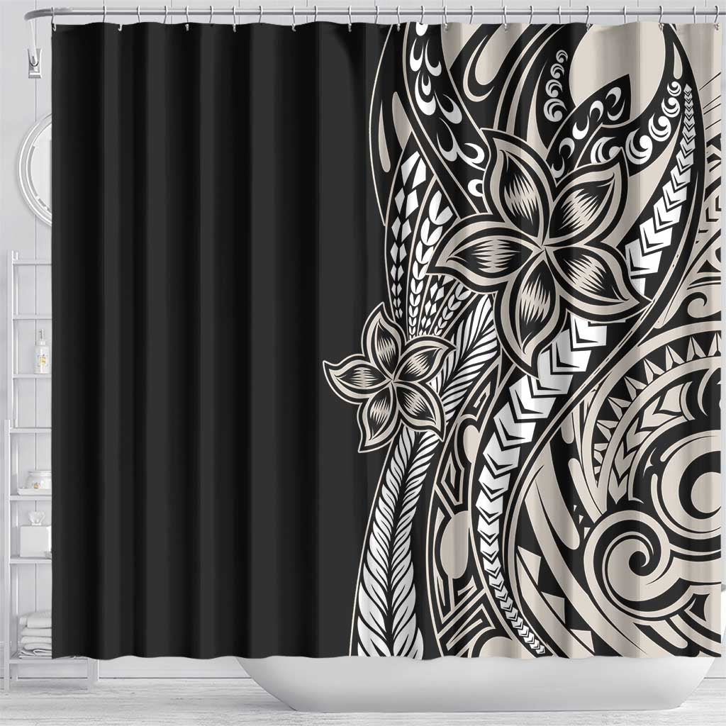 Polynesian Plumeria Floral Tattoo Pattern Shower Curtain Beige Style LT9 - Polynesian Pride