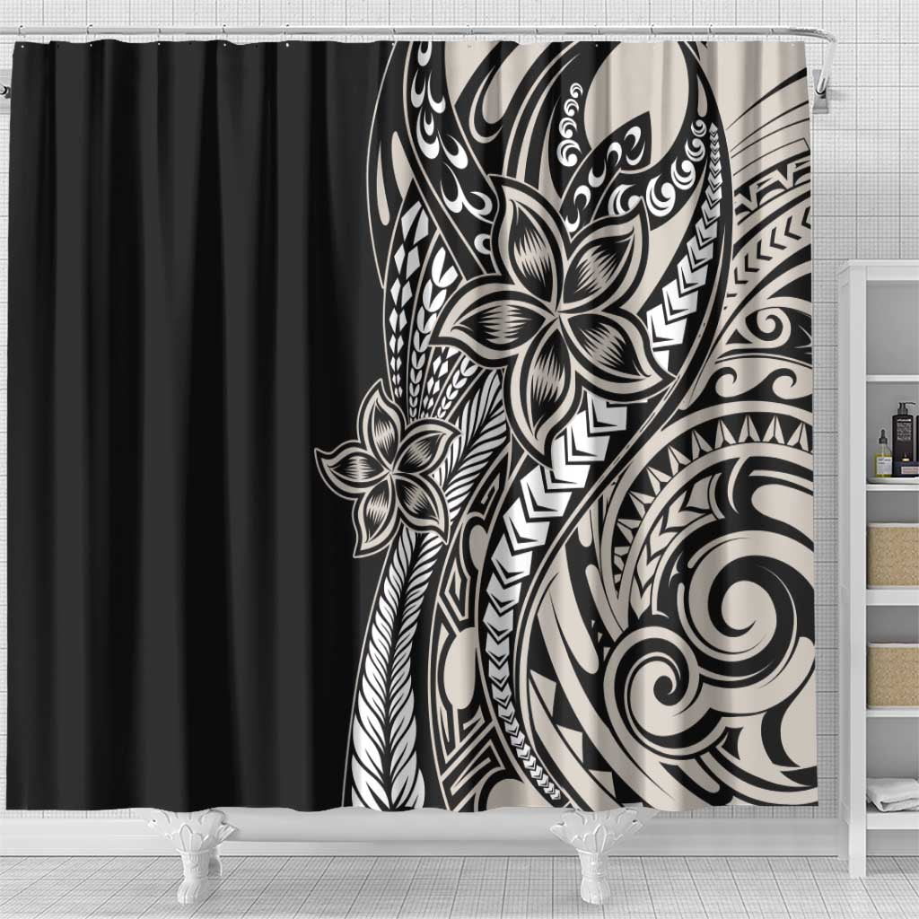 Polynesian Plumeria Floral Tattoo Pattern Shower Curtain Beige Style LT9 - Polynesian Pride