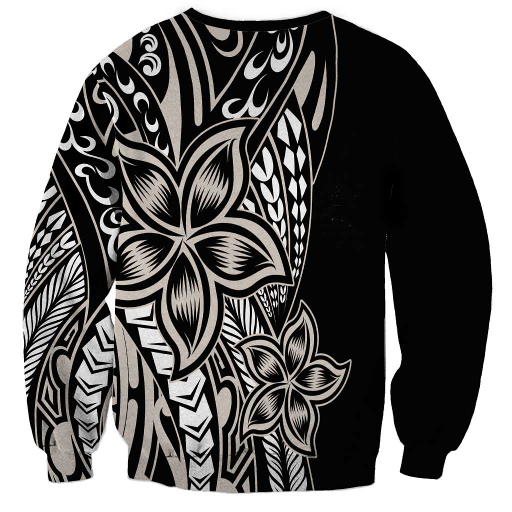 Polynesian Plumeria Floral Tattoo Pattern Sweatshirt Beige Style