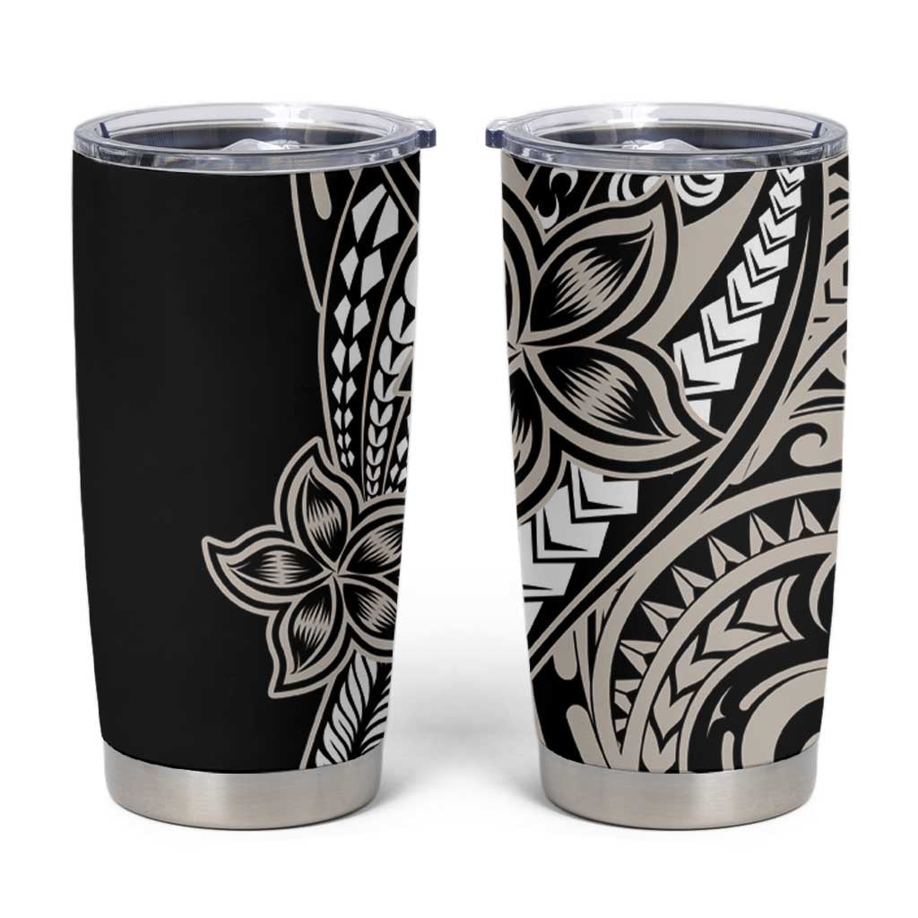 Polynesian Plumeria Floral Tattoo Pattern Tumbler Cup Beige Style