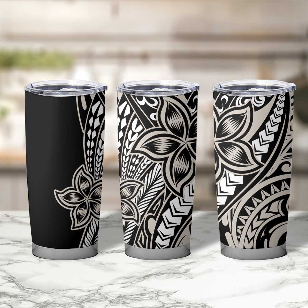 Polynesian Plumeria Floral Tattoo Pattern Tumbler Cup Beige Style